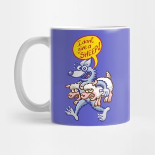 Terrific wolf making puns by saying that he doesn't give a sheep Mug